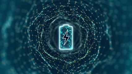 Poster - Motion graphic of Blue digital battery logo and tunnel line connection with power reserve concepts on abstract background
