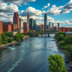 Wall Mural - Downtown grand rapids michigan view from the grand river River landscapes Ultra realistic Photorealistic landscape photographywater travel sky beautiful tourism outdoor