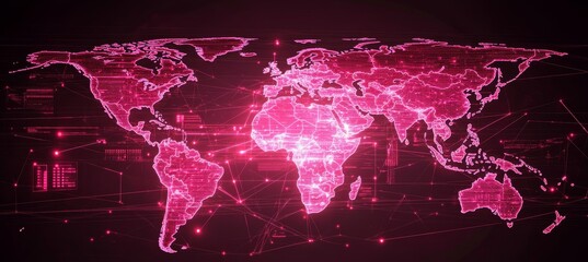Poster - Warning virus outbreak world map. Global earth atlas. Generative AI technology.