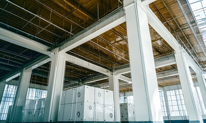 Poster - Spacious industrial interior with large storage units and high ceilings.