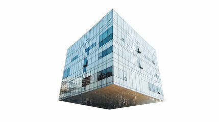 Poster - A modern glass building with a unique cube shape and reflective surfaces.