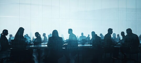Aufkleber - Silhouette of business people on corporate meeting. Company teamwork job. Generative AI technology.