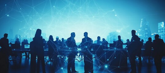 Poster - Busy business people network. Company teamwork job. Generative AI technology.	
