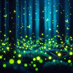 Poster - a group of fireflies lighting up the night tiny fireflies with g