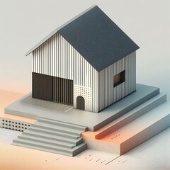 Poster - A minimalist house with multiple dots horizontal stripes a gradi