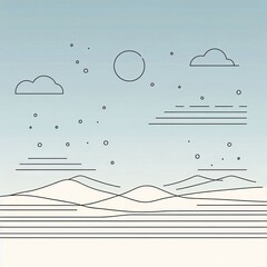 Poster - a minimalist landscape represented by a single continuous line w