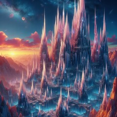 Poster - a world of crystal spires that hum with energy when touched by t