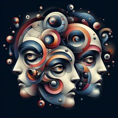 Poster - Abstract Heads with Floating Elements Abstract representations o