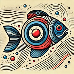 Poster - an abstract fish with a dot in the center