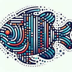 Poster - An abstract fish with multiple dots horizontal stripes and a gra