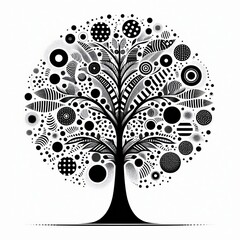 Poster - an abstract tree with multiple dots and horizontal stripes
