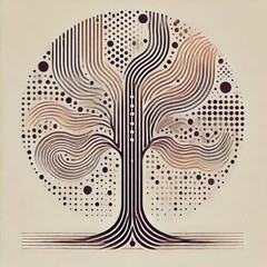 Poster - an abstract tree with multiple dots horizontal stripes a gradien