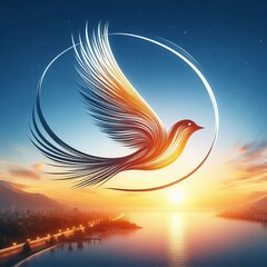 Poster - bird in flight with a trail forming a logo bird s flight path cr