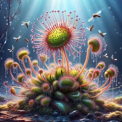 Poster - carnivorous sundew with glistening tentacles illustrate a sundew