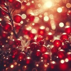 Poster - cherry red bokeh lights a blurred background of soft cherry red