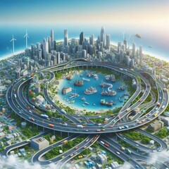 Poster - closed loop city a city with a closed loop system where waste is