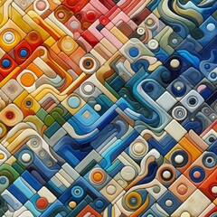 Poster - colorful tiling overlapping tiles in different shapes and colors