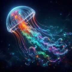 Fototapete - Cosmic Jellyfish Transparent jellyfish with glowing rainbow colo