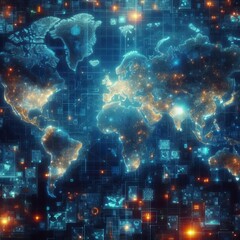 Poster - Digital Divide A world map where some areas are lit up with tech