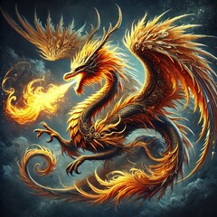 Poster - Dragon Phoenix A creature with the body of a dragon and the wing