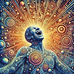 Poster - Echoes of Laughter Bright circular patterns radiating outward ca