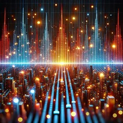 Fototapete - Equalizer Bars as City Lights Equalizer bars rising and falling