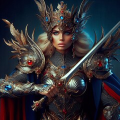 Poster - Fantasy Warrior Queen A powerful queen with armor a sword and a