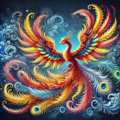 Poster - Fenghuang Chinese phoenix colorful feathers represents rebirth