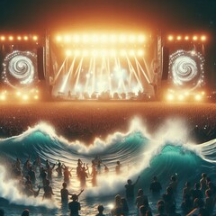 Poster - festival crowd as ocean waves a crowd at a music festival visual