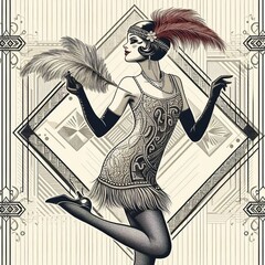 Poster - flapper dancer a woman in a beaded dress dancing with a feathere