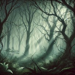 Poster - Fogwood the Foggy Mire A mysterious eerie forest with whispering