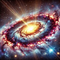 Poster - galactic core a dense bright center with radial lines suggesting