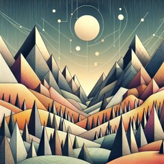 Poster - geometric landscape a landscape composed entirely of geometric s