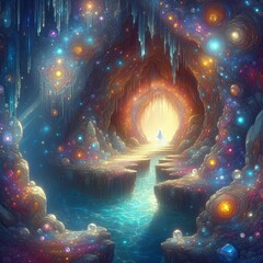 Poster - Glimmering Grotto A cave filled with glittering jewels and a shi