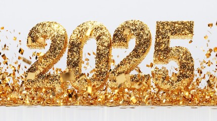 Wall Mural - Gold 2025 new year digits with confetti.