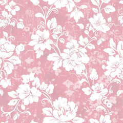 Wall Mural - pink and white vintage distressed romantic floral