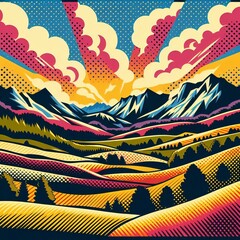 Poster - lichtenstein s landscapes a retro illustration of a landscape co