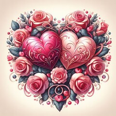 Poster - Love Two intertwined hearts in shades of pink and red surrounded