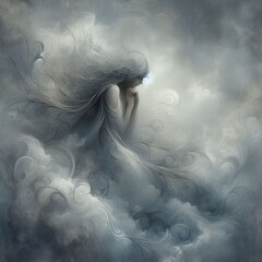 Poster - melancholy mist a soft grayish blue composition with subtle swir