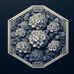 Poster - Octagon with Floral Pattern of Hydrangeas An octagonal frame wit