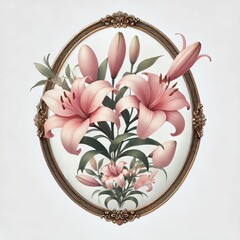 Poster - Oval with Lilies in Pale Pink An oval frame with pale pink lilie