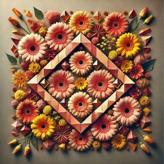 Poster - parallelogram and rhombus with mixed gerberas and marigolds a co