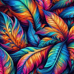 Poster - psychedelic foliage leaves with intricate patterns and vibrant h
