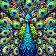 Poster - psychedelic peacock a peacock with its tail feathers rendered in