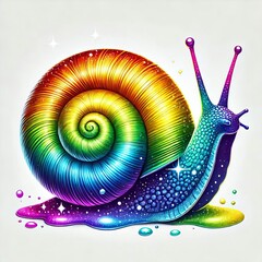 Fototapete - Rainbow Snail A snail with a shell that spirals in a rainbow of