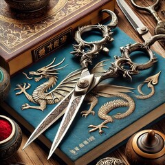 Poster - scissors shear dragons scissors with handles shaped like dragons