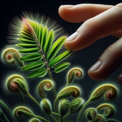Poster - sensitive plant mimosa pudica reacting to touch illustrate a sen