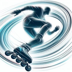 Poster - Show a person rollerblading in a circle with blurred lines and d