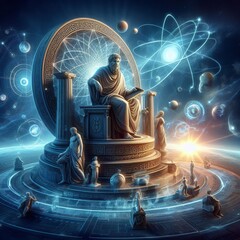 Poster - show ancient greek philosophers uncovering antimatter concepts a