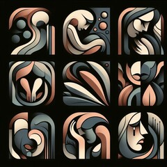 Poster - sorrowful sighs a set of stylized abstract shapes in muted color